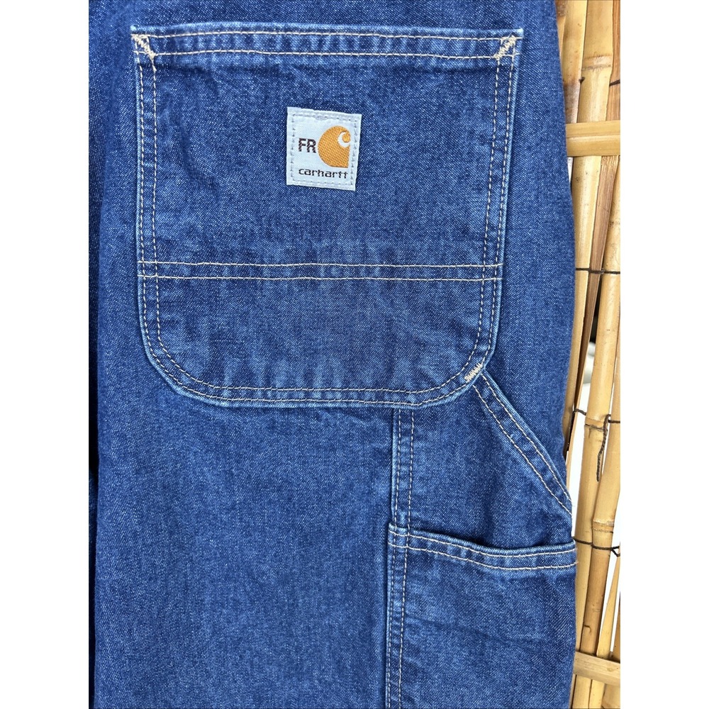Carhartt Mens Flame Resistant Carpenter Jeans Blue Denim FRB13‎ DNM Size 38x32 - Picture 7 of 9